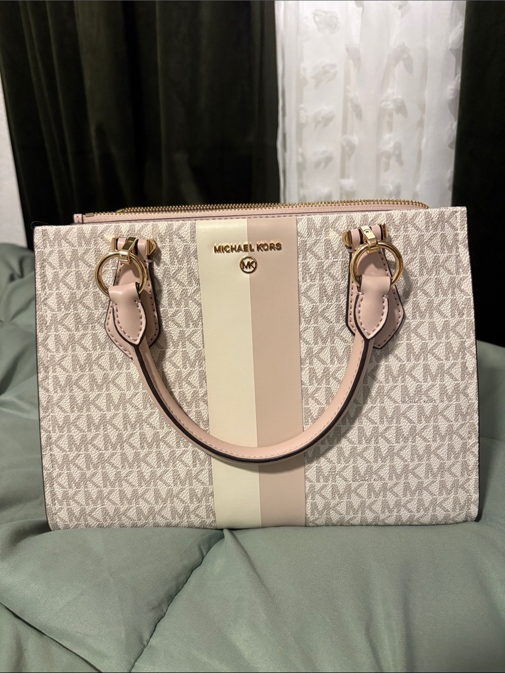Michael Kors Pink and Cream Signature Stripe Satchel
